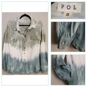 POL Green White Blue Tie-Dye Shirt Jacket